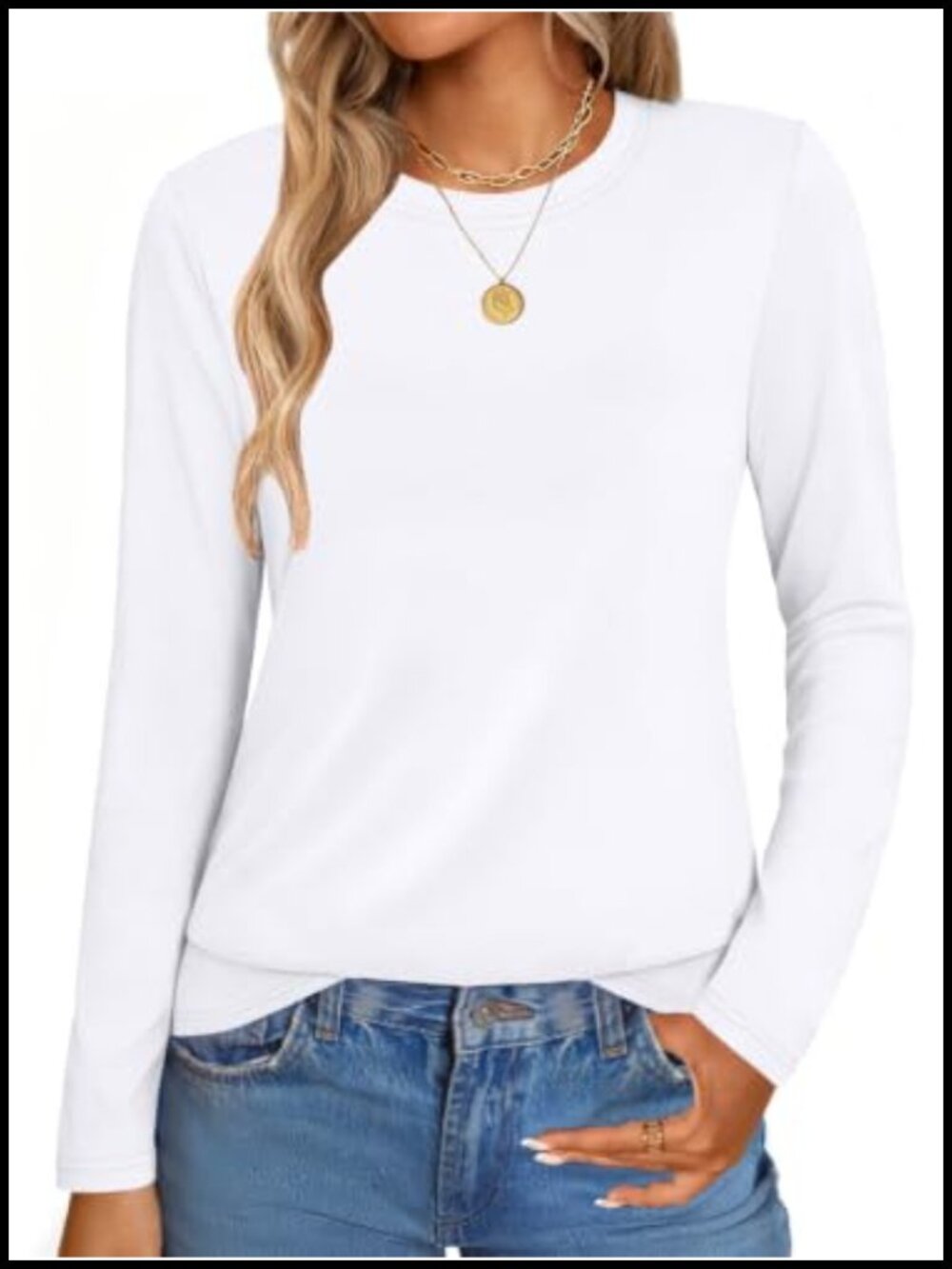 Womens Cotton Long Sleeve Crew Neck Tee Casual Fall Layer Top